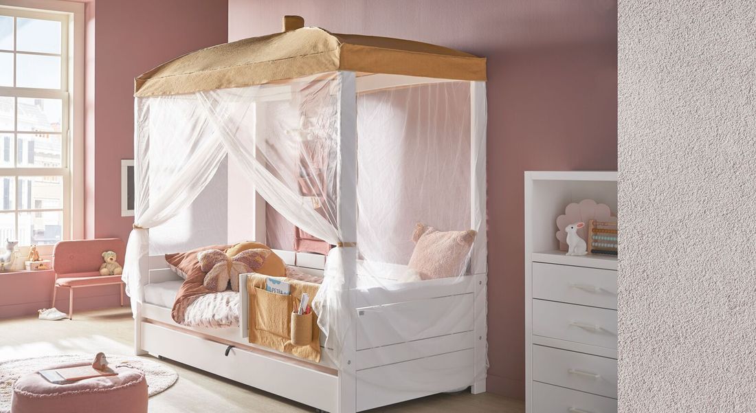 LIFETIME Himmelbett Honey Glow Kiefer Massivholz mit Lattenrost
