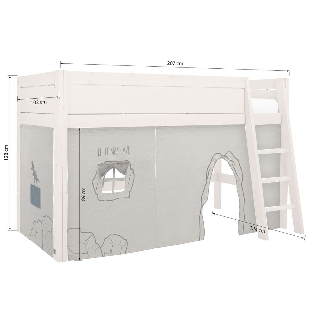 LIFETIME Midi-Hochbett Dino Kiefer Massivholz mit Lattenrost