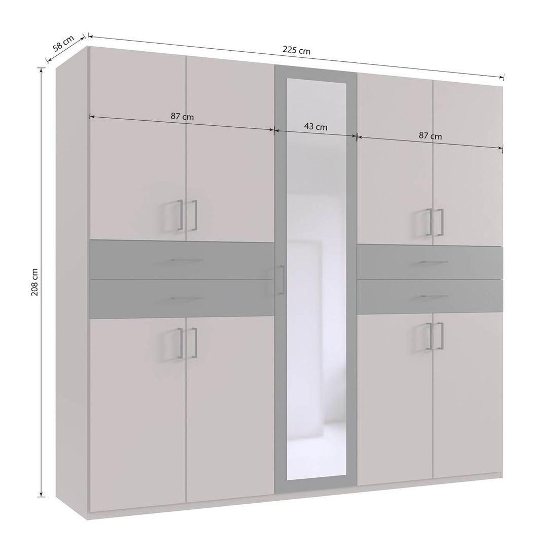 Drehtüren-Kleiderschrank Tredos mit Spiegel und Schubladen
