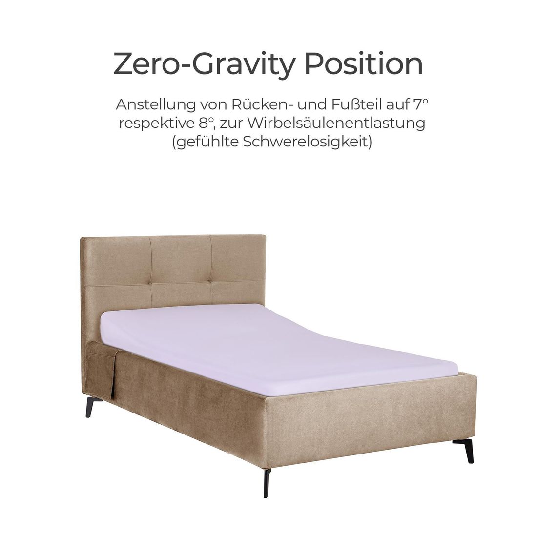 Polsterbett Elin Komfort Velours mit Pflegebett-Funktion und Lattenrost
