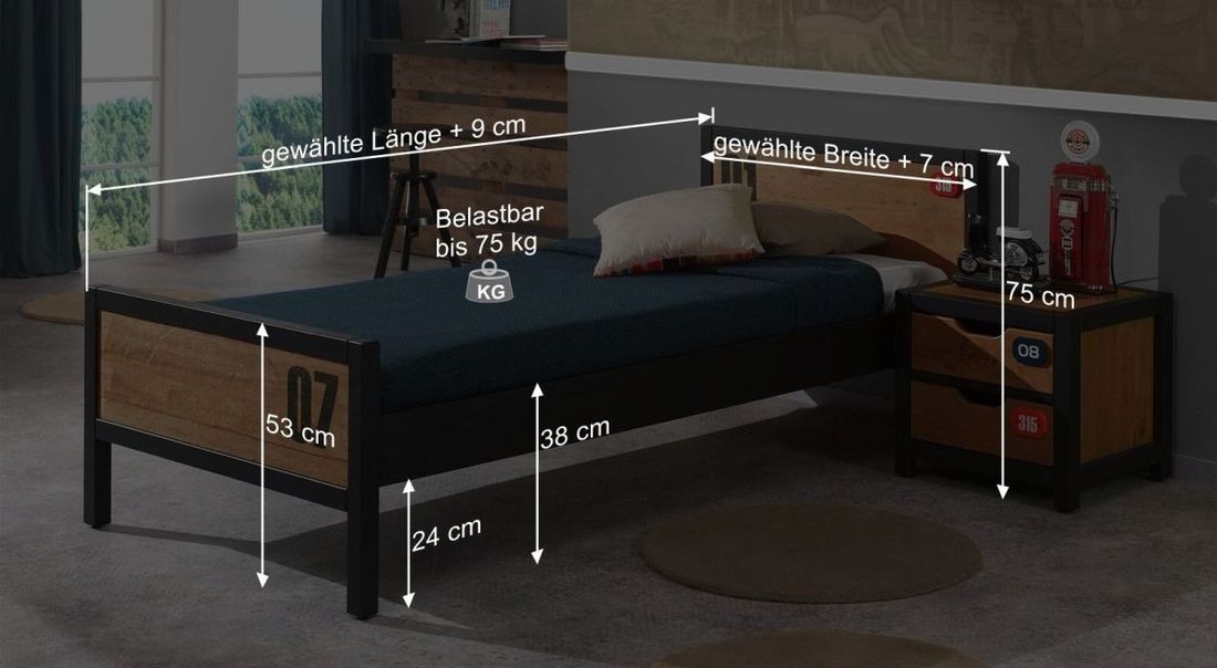Bett Beli Kiefer teilmassiv