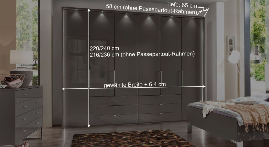 Falttüren-Kleiderschrank Harrow mit Glasfront und Schubladen
