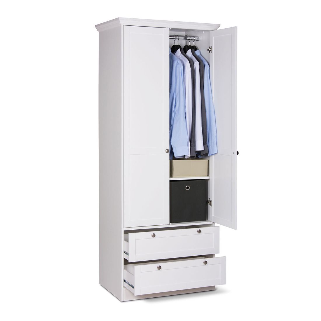 Drehtüren-Kleiderschrank Holmar 2-türig mit Schubladen 80x200cm
