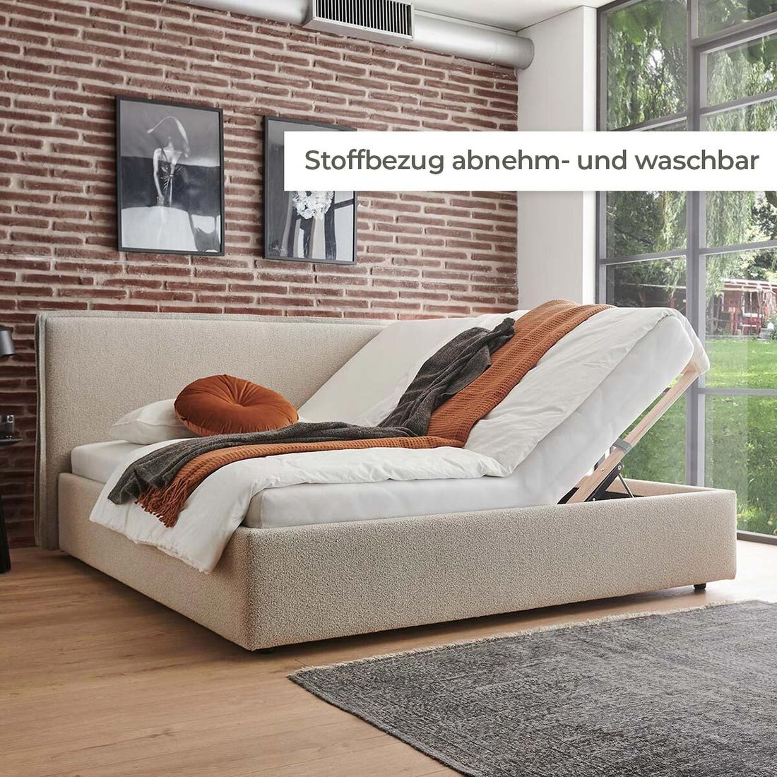 HOMELIV. Polsterbett SwitchIT Leeds Webstoff mit Bettkasten und Lattenrost