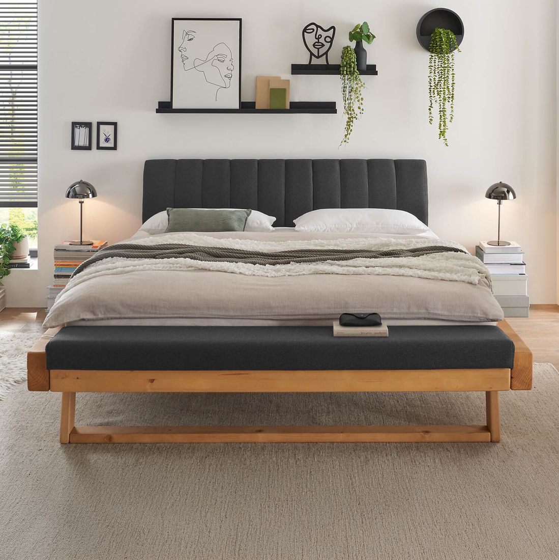 Balkenbett Sakina Komfort Fichte Massivholz mit Bettbank 180x200cm