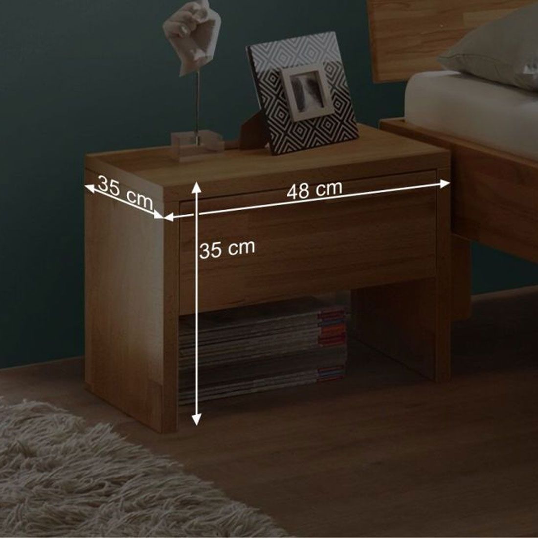 Nachttisch Varion Kernbuche Massivholz H 35cm