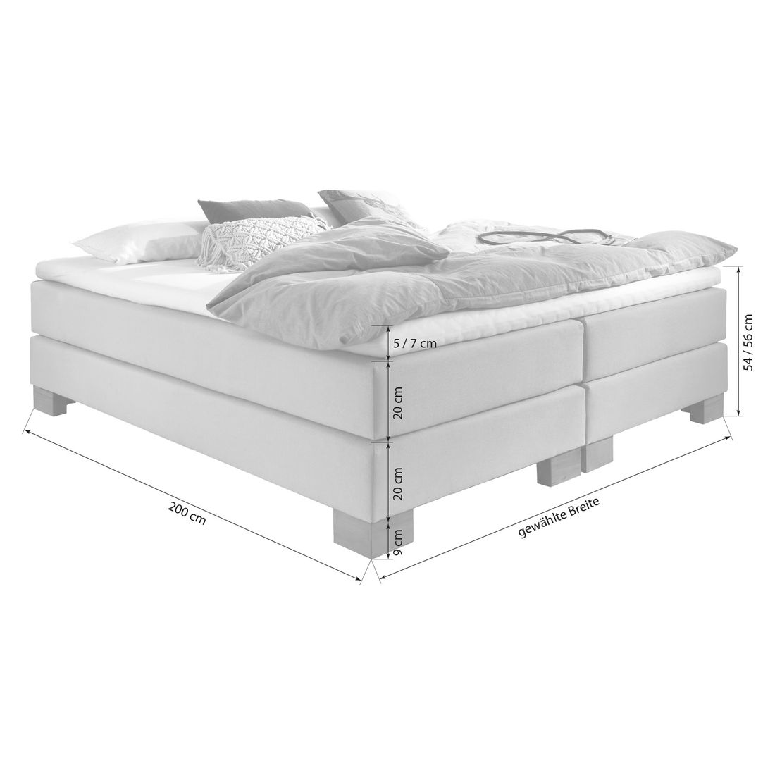 HOMELIV. Boxspringbett Peachland Webstoff ohne Kopfteil