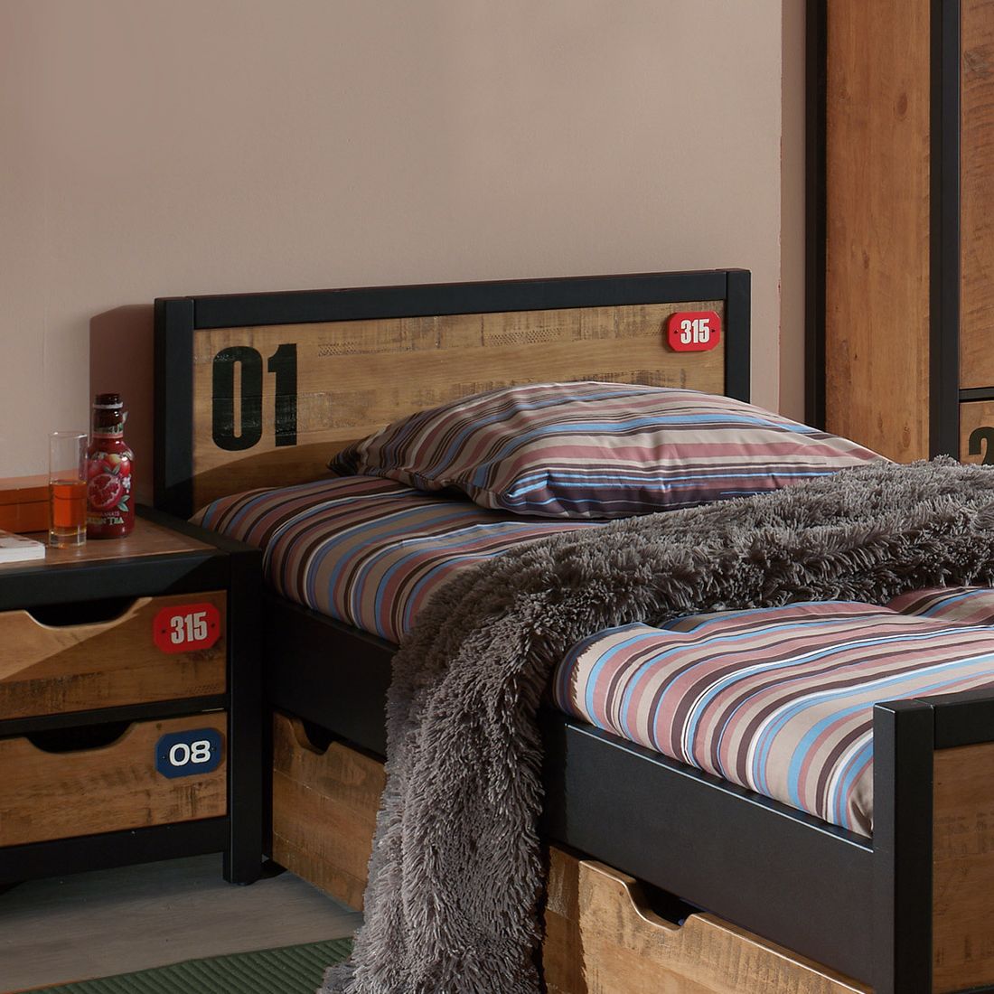 Ausziehbett Beli Kiefer teilmassiv mit Bettschublade
