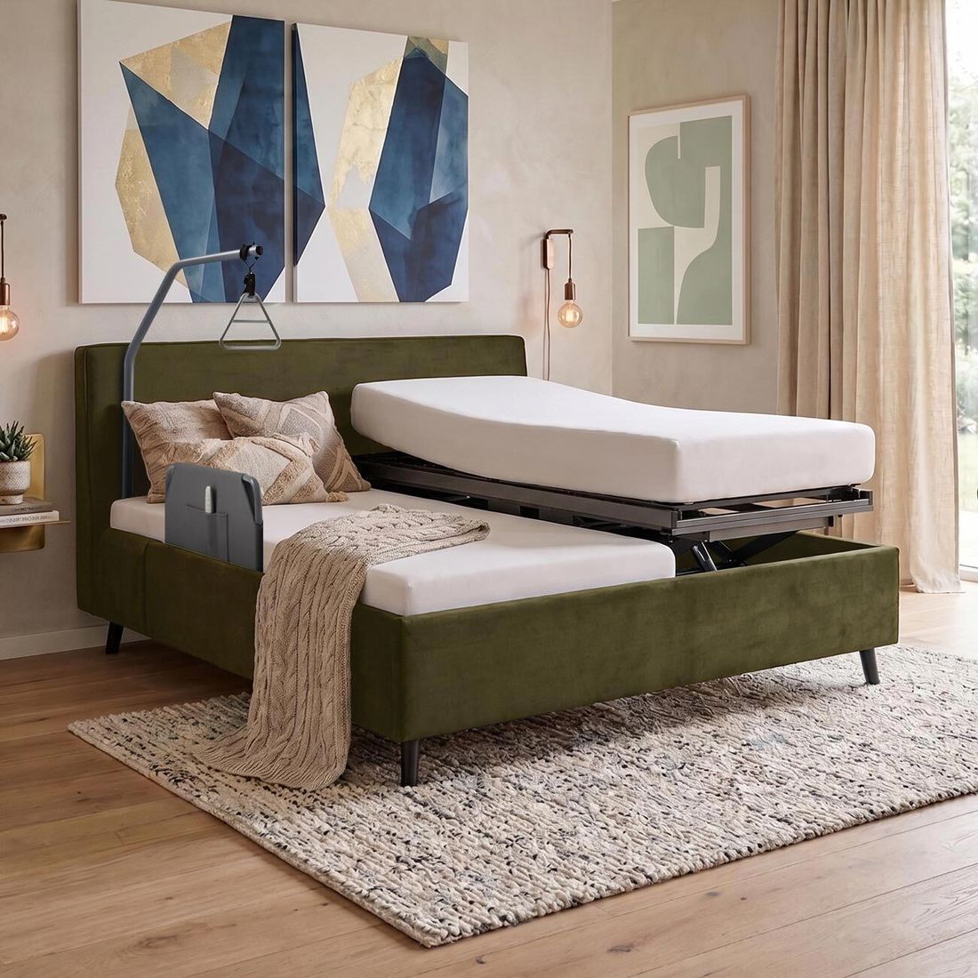 Polsterbett Thea Komfort Velours mit Pflegebett-Funktion und Lattenrost