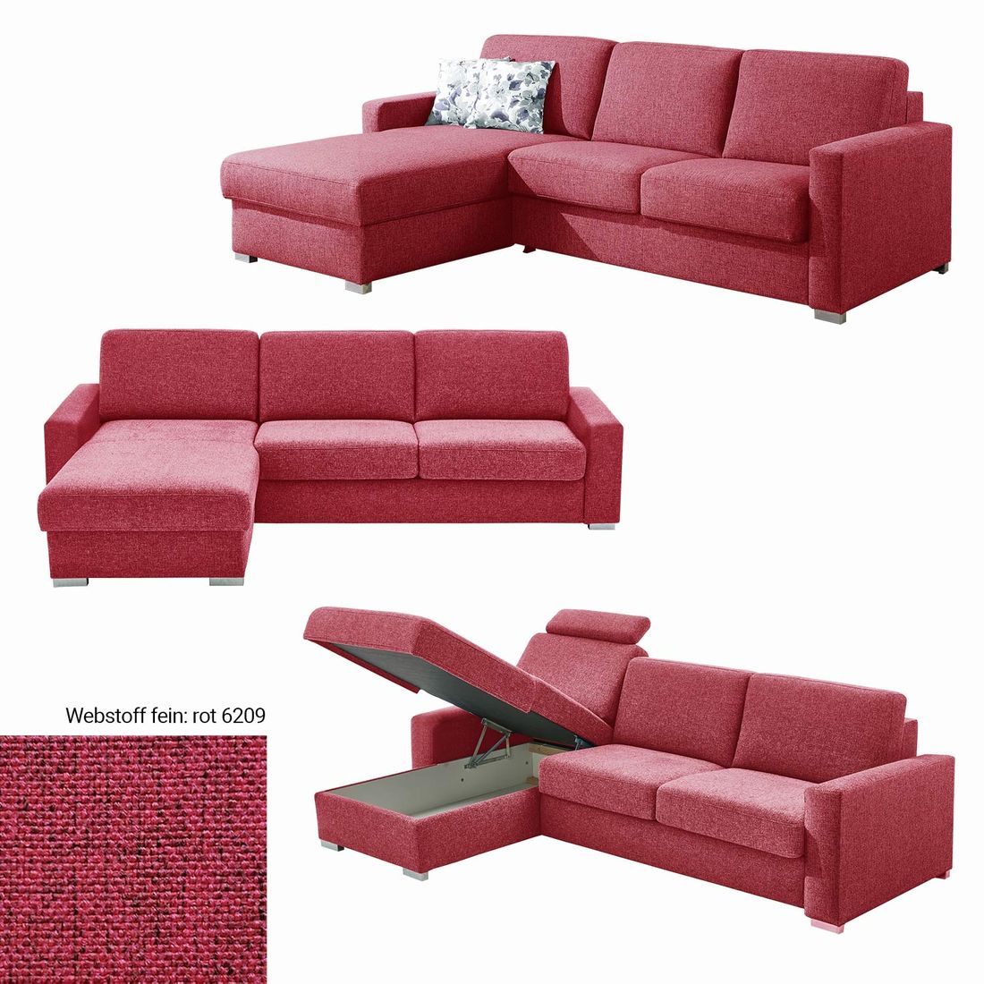 Eck-Schlafsofa Lelio Webstoff mit Lattenrost und Bettkasten Ottomane links