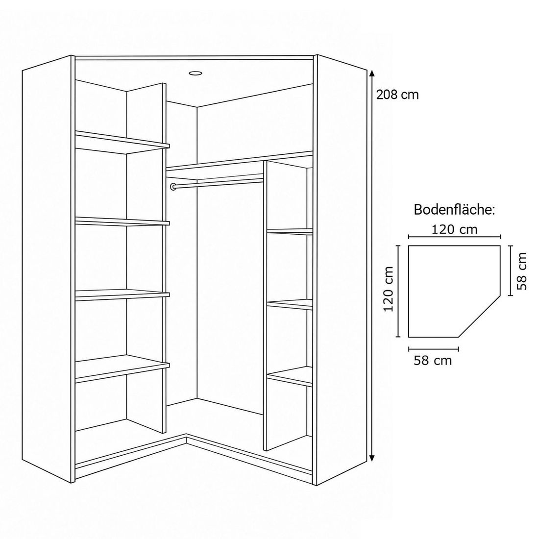 Kleiderschrank-Ecke Coreno Eiche Dekor mit Beleuchtung und Spiegel
