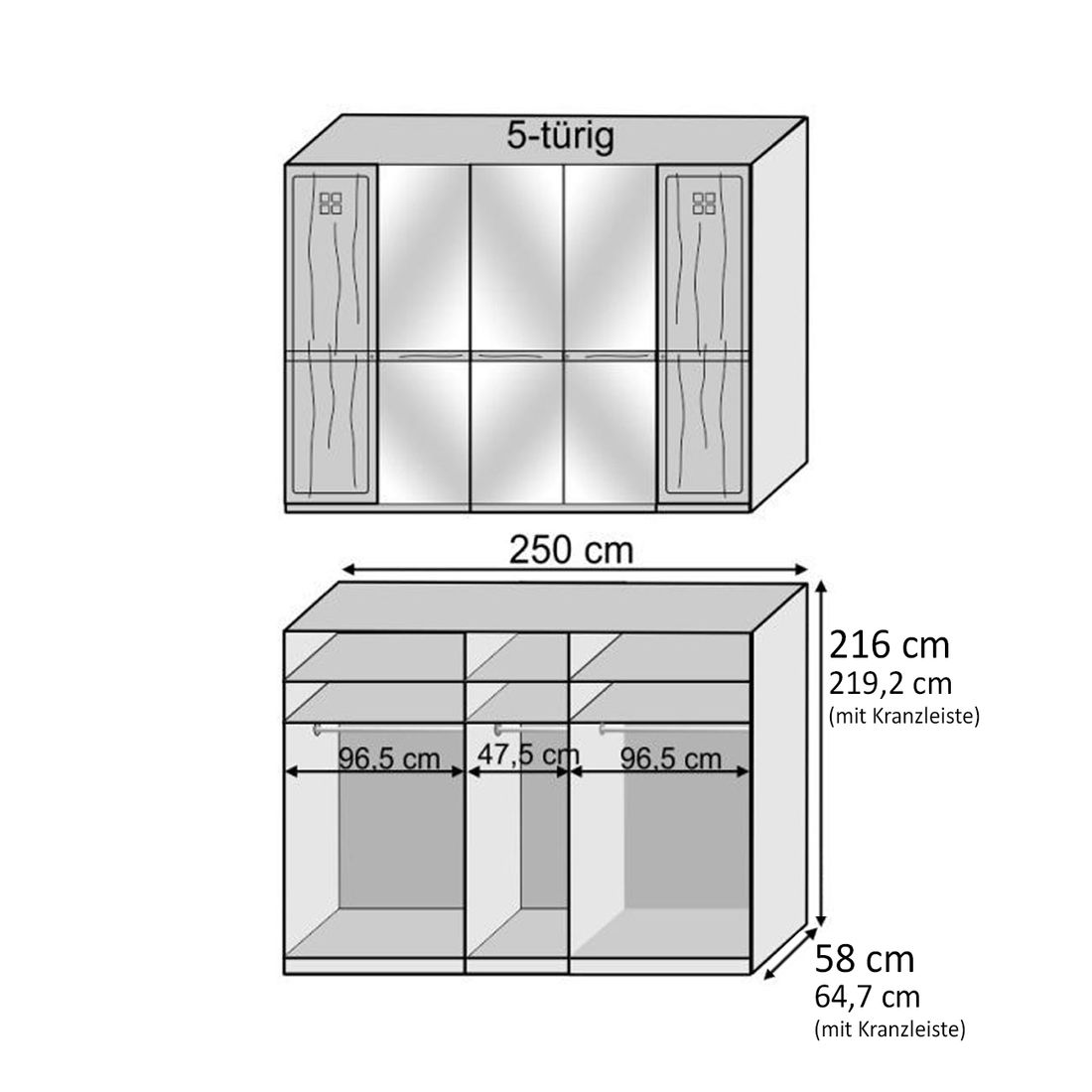 Drehtüren-Kleiderschrank Bloomfield Eiche teilmassiv mit Spiegel H 216cm