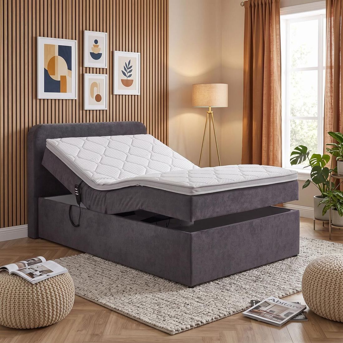 Einzel-Boxbett Paden elektrisch verstellbar Webstoff 120x200cm