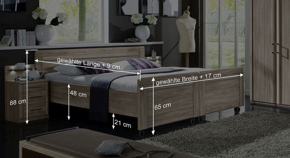 Senioren-Doppelbett Runcorn Komfort Eiche Dekor mit Rollen