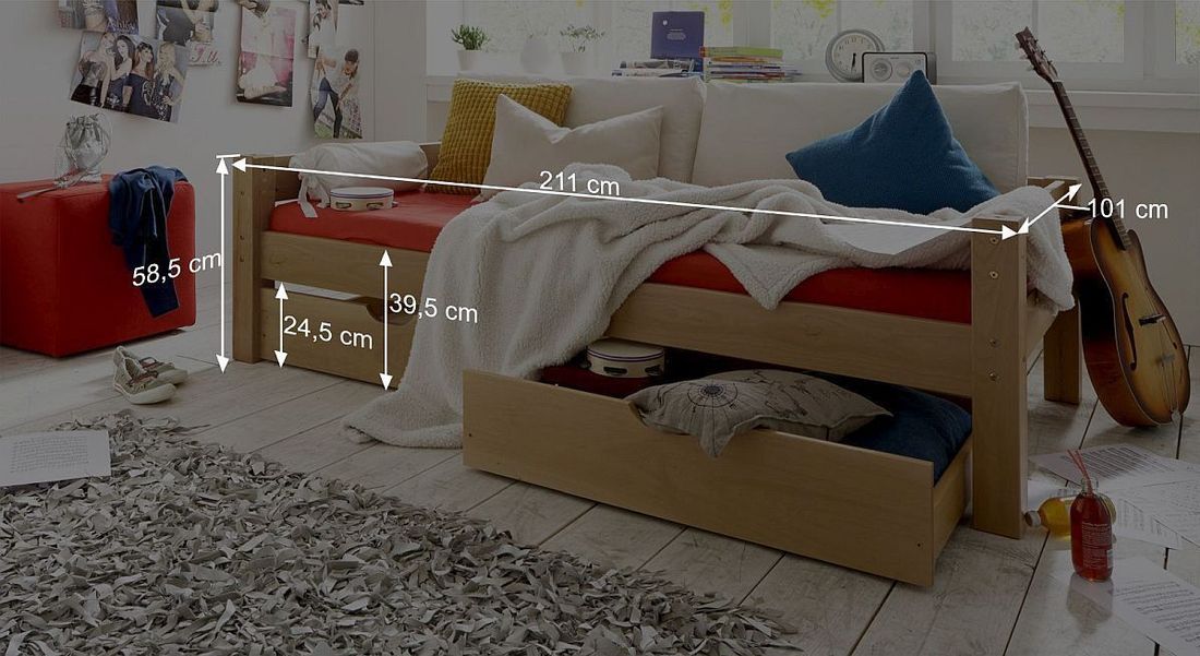 Bett Kids Fantasy Buche Massivholz mit Lattenrost und Schubkasten