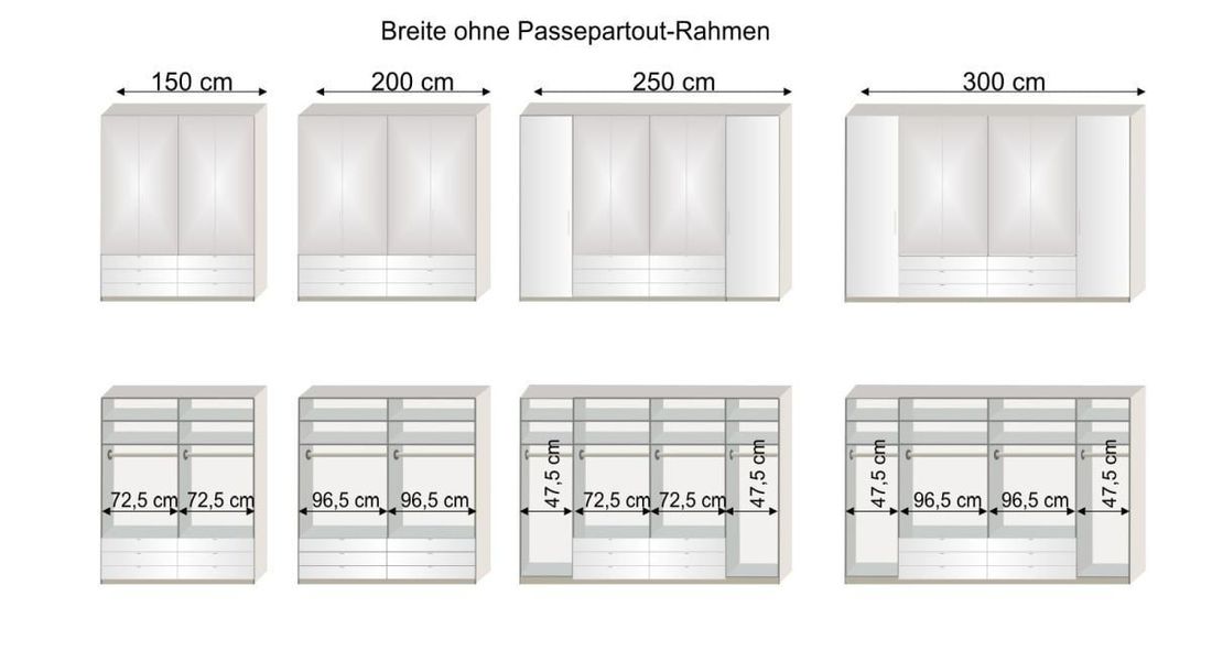 Falttüren-Kleiderschrank Elmira Eiche Dekor mit Schubladen, Spiegel und Glasfront