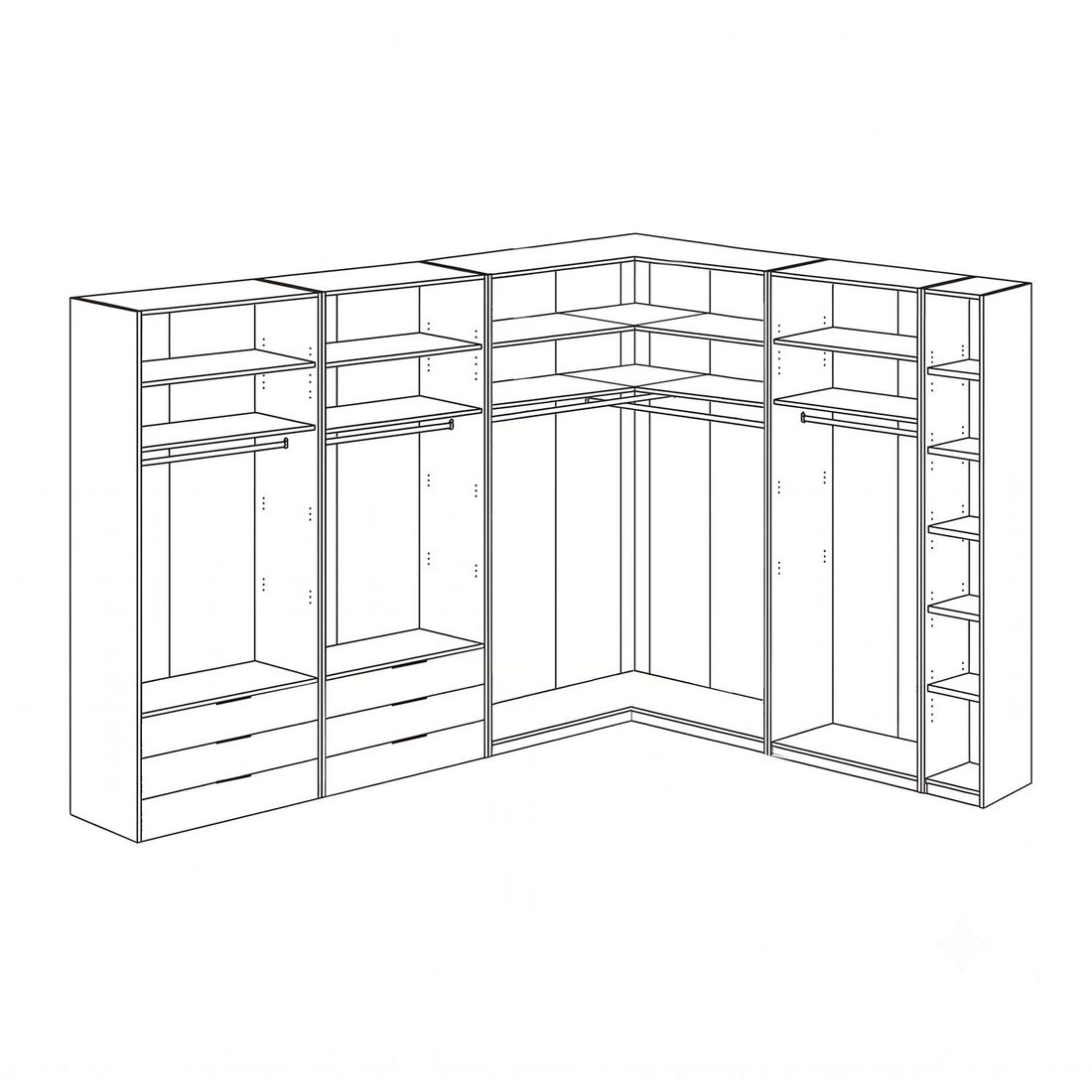 Eck-Kleiderschrank Estiva Eiche Dekor mit Glasfront
