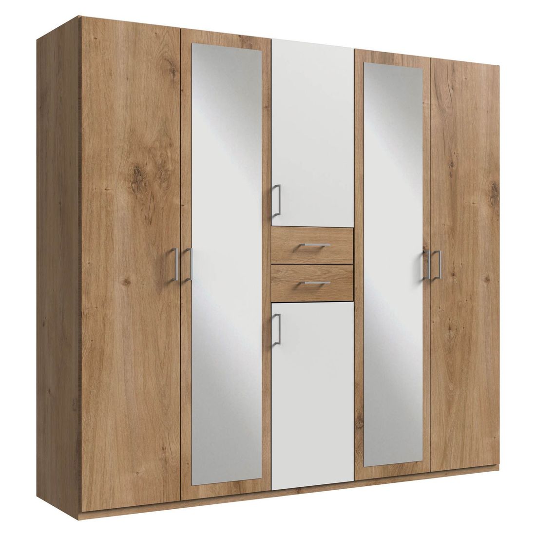 Drehtüren-Kleiderschrank Foglia mit Spiegel und Schubladen