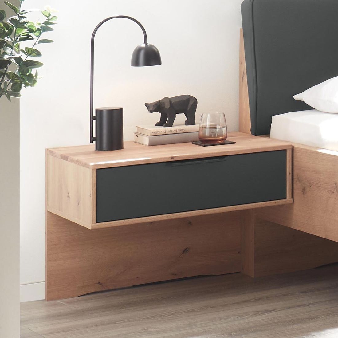 Schwebenachttisch Zenya Eiche Dekor H 48cm
