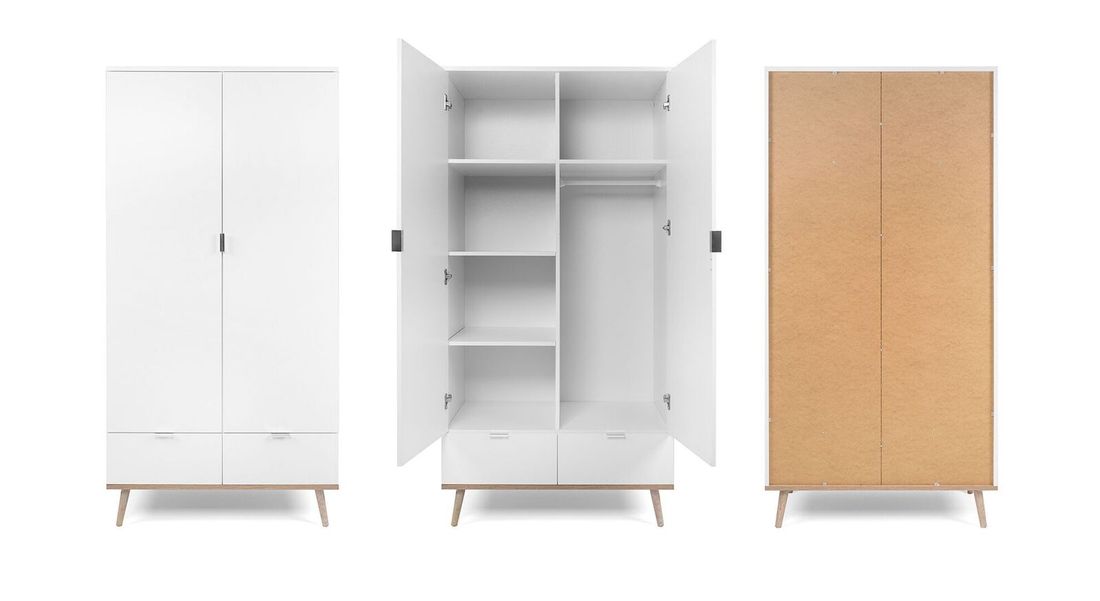 Drehtüren-Kleiderschrank Bjarma mit Schubladen