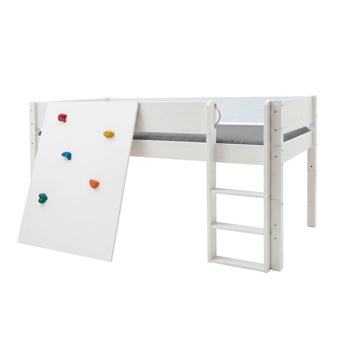 Mini-Hochbett Kids Town Buche teilmassiv mit Lattenrost und Kletterwand