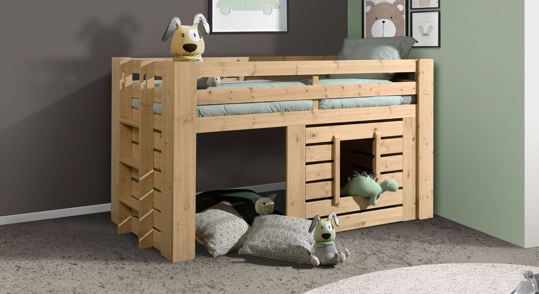 Hütten-Mini-Hochbett Vinny Kiefer Massivholz