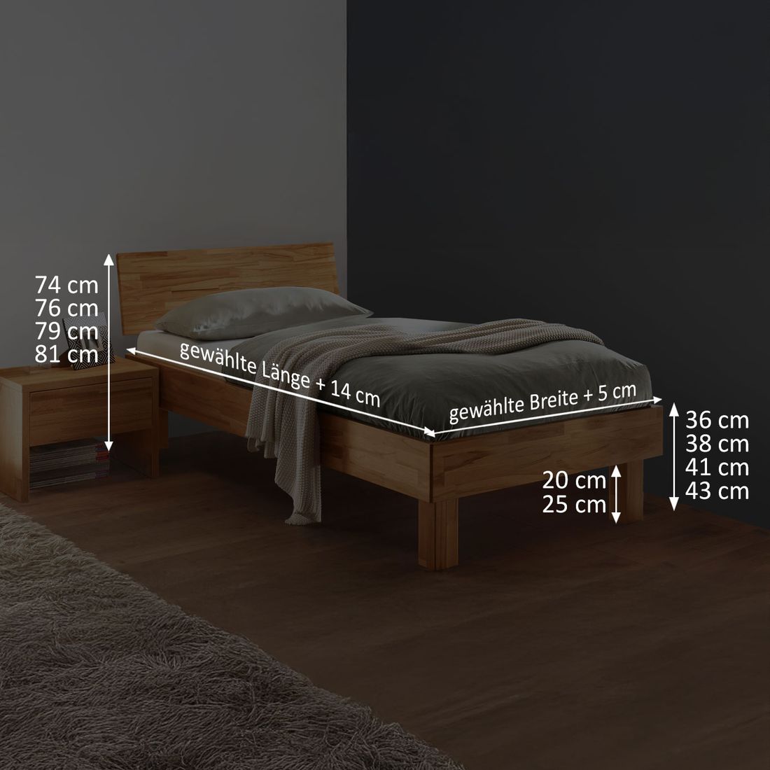 Einzelbett Varion Kernbuche Massivholz