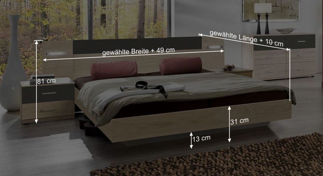 Bett Pahoa Eiche Dekor mit Beleuchtung