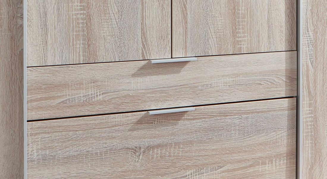 Drehtüren-Kleiderschrank Coreno Eiche Dekor mit Schubladen