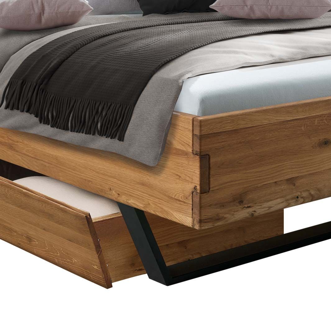Bett Halesia Komfort Wildeiche Massivholz mit Schubkasten