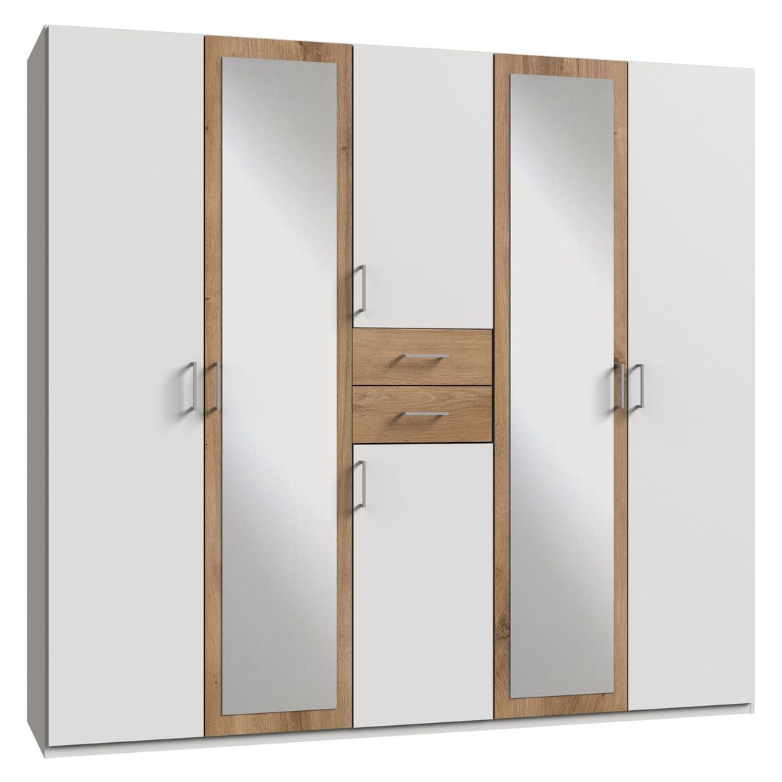 Drehtüren-Kleiderschrank Mozza mit Spiegel und Schubladen