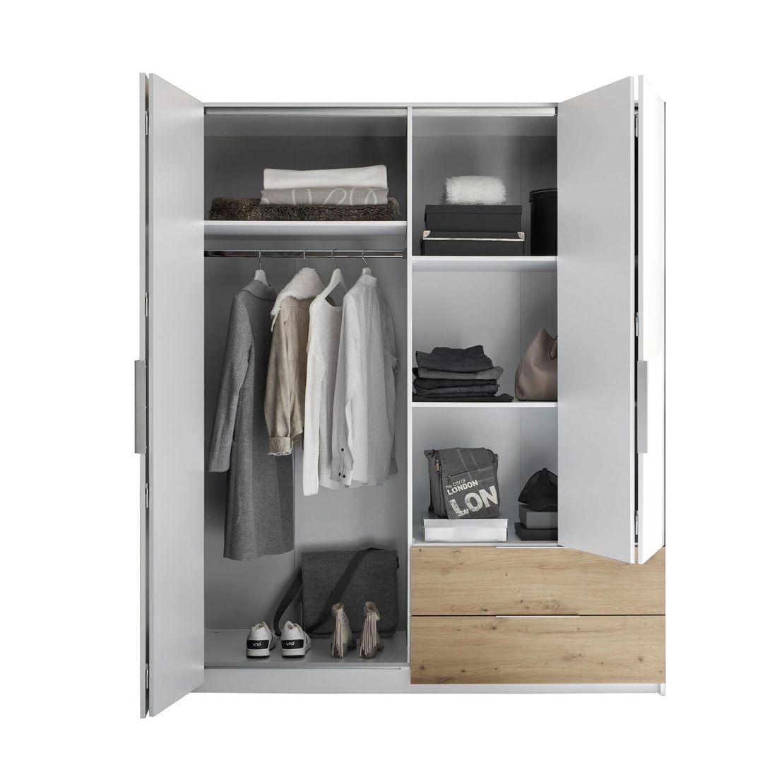 Falttüren-Kleiderschrank Riona mit Schubladen 182x210cm