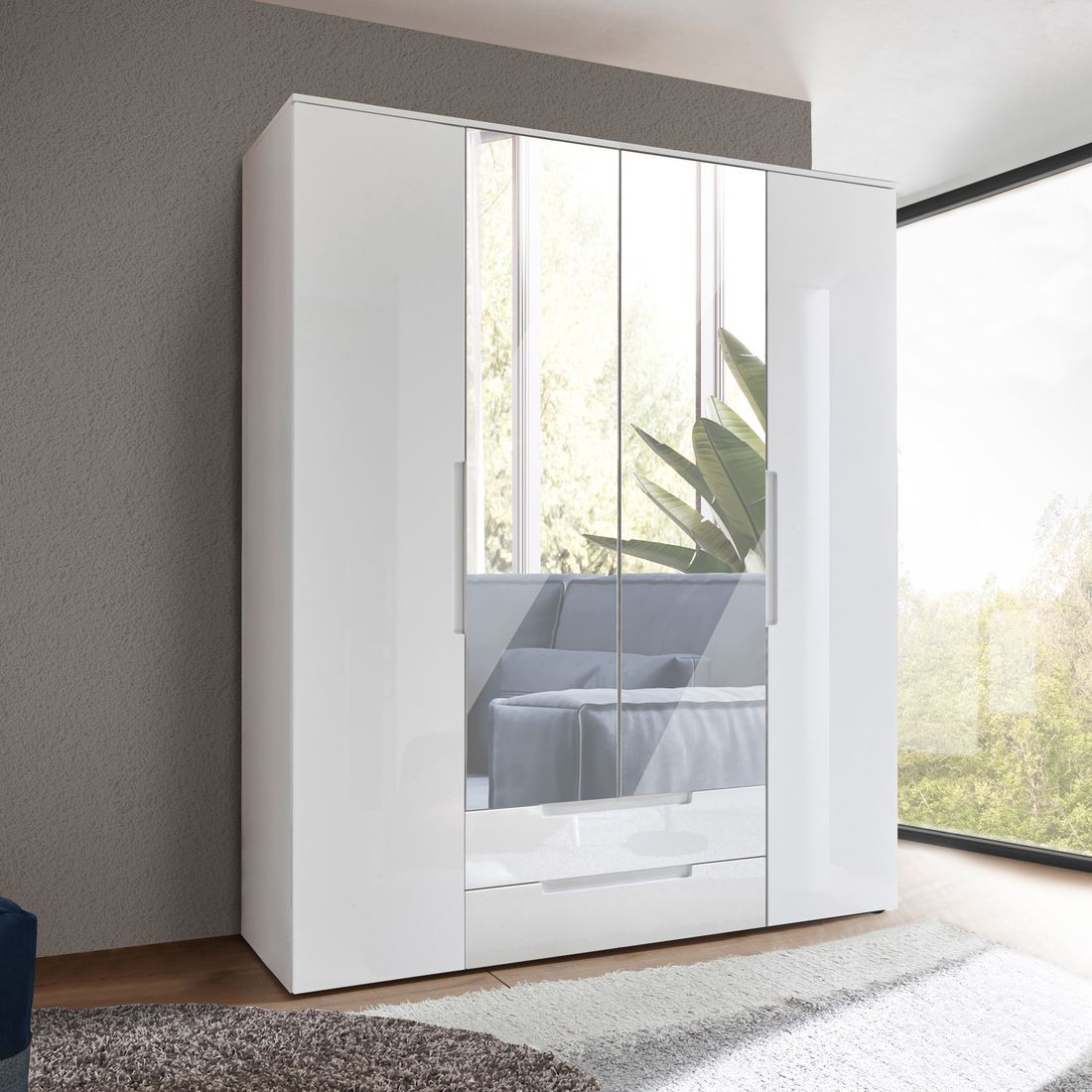 Drehtüren-Kleiderschrank Ottilia mit Spiegel und Schubladen