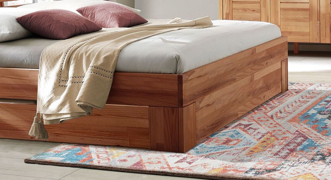 Bett Halvar Komfort Kernbuche Massivholz mit Schubkasten