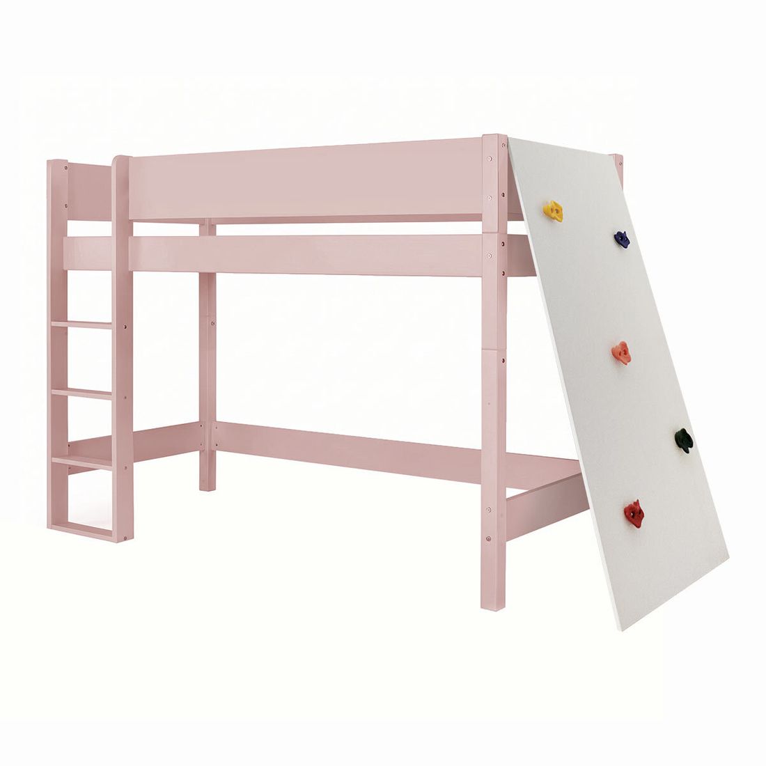 Midi-Hochbett Kids Town Color Buche teilmassiv mit Lattenrost und Kletterwand
