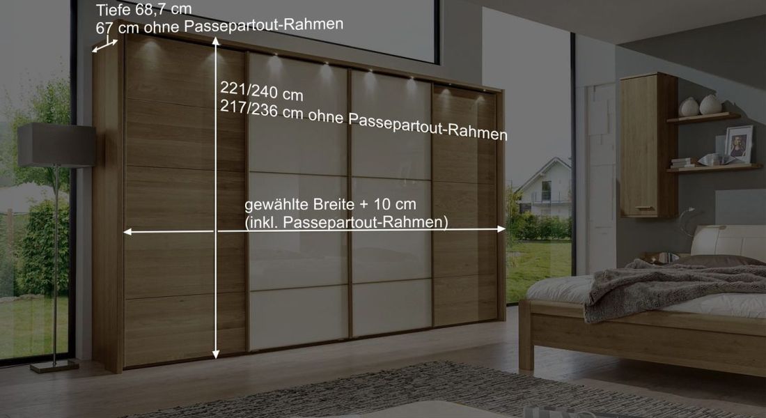 Schwebetüren-Kleiderschrank Praia Eiche teilmassiv mit Glasfront