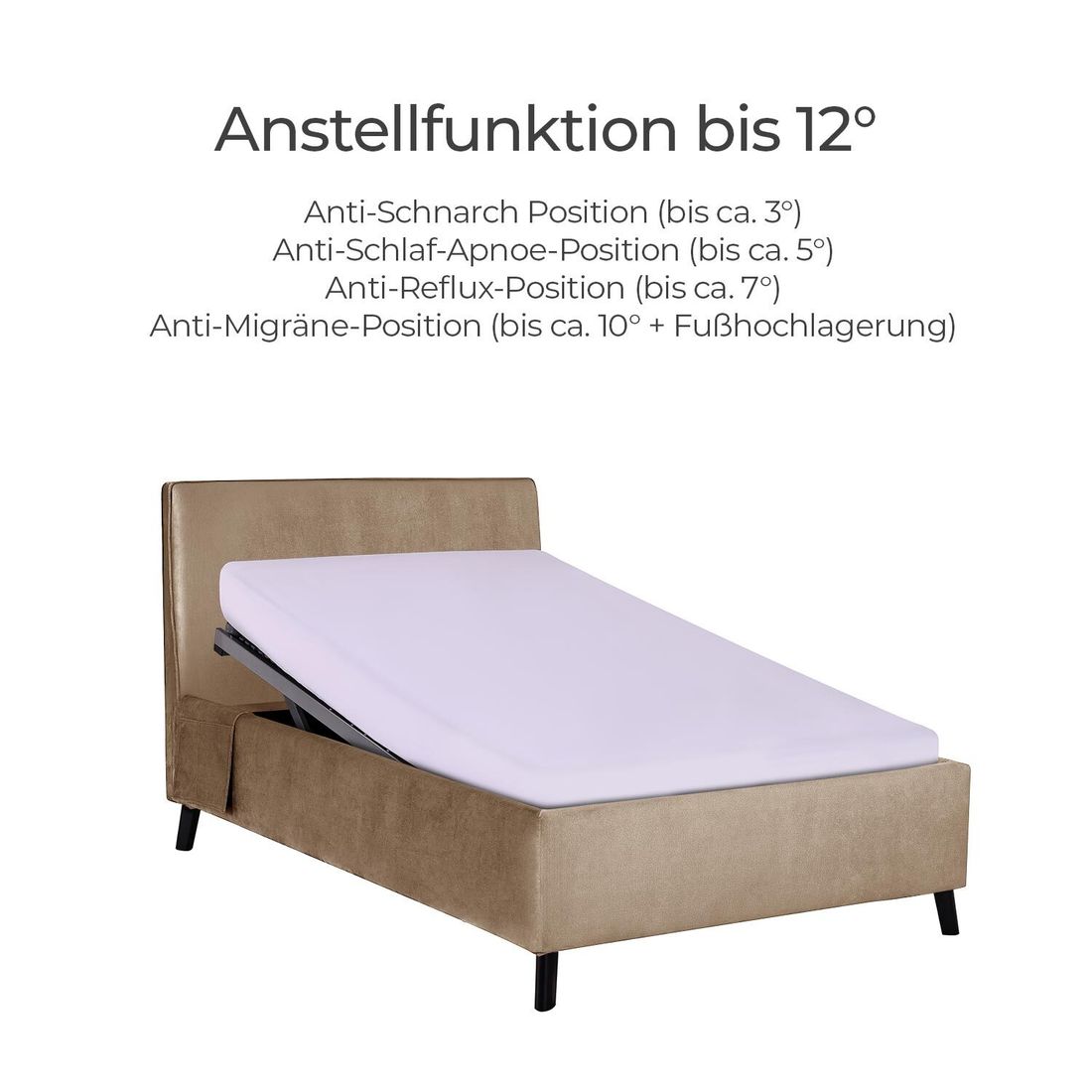 Einzelbett Thea Komfort Velours mit Pflegebett-Funktion und Lattenrost