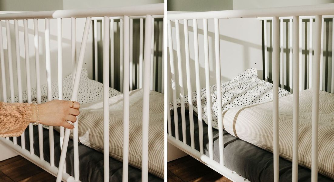 Babybett Folda teilmassiv mit Lattenrost und Schlupfsprossen