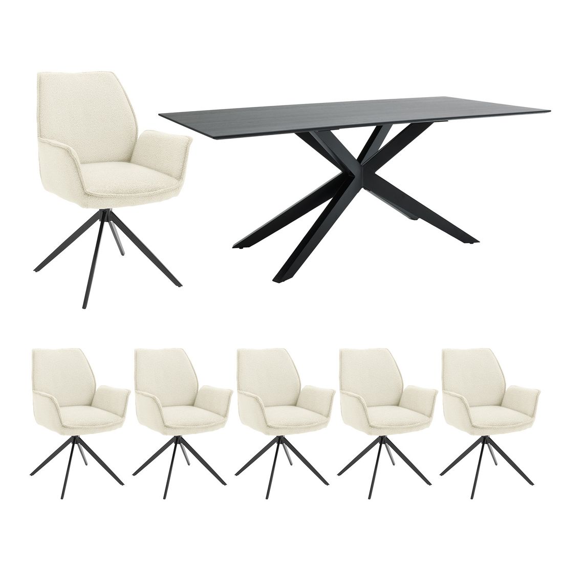 Musterring Essgruppe Tiama 7-tlg. Tisch 180x100cm Bouclé/Charakter-Eiche