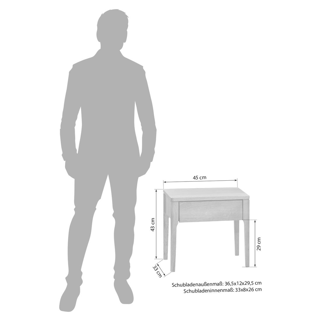 HOMELIV. Nachttisch Elva Wildeiche Massivholz H 43 cm