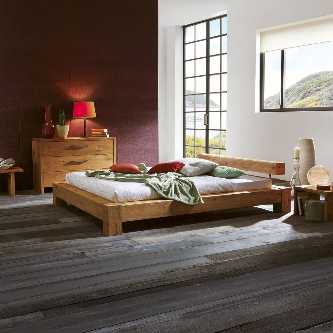 Balkenbett Linares Wildeiche Massivholz