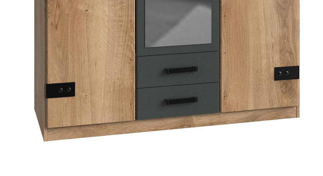 Drehtüren-Kleiderschrank Nolan mit Spiegel und Schubladen 135x198cm