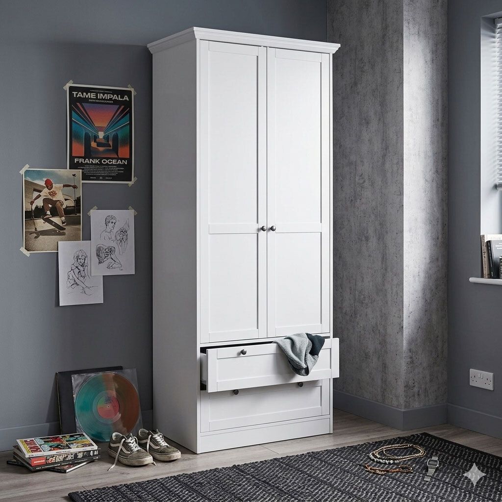 Drehtüren-Kleiderschrank Holmar 2-türig mit Schubladen 80x200cm