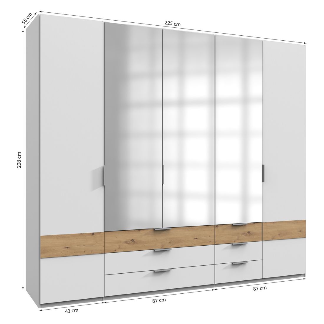 Drehtürenschrank Eluan mit Spiegel und Schubladen