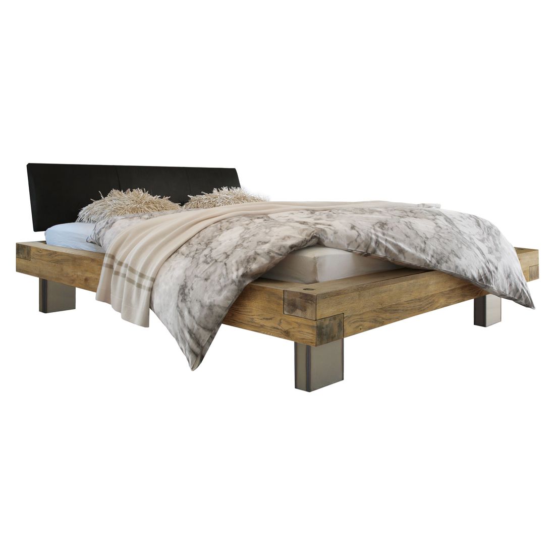 Balkenbett Kolmar Wildeiche Vintage Massivholz