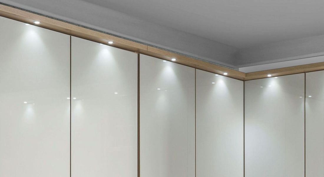 Eck-Kleiderschrank Estiva Eiche Dekor mit Glasfront