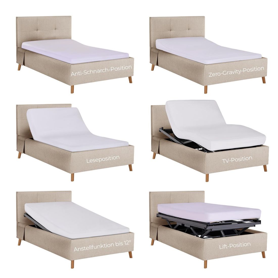 Einzelbett Henriette Komfort Webstoff mit Pflegebett-Funktion und Lattenrost