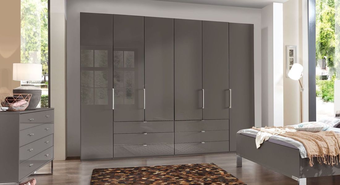 Falttüren-Kleiderschrank Harrow mit Glasfront und Schubladen