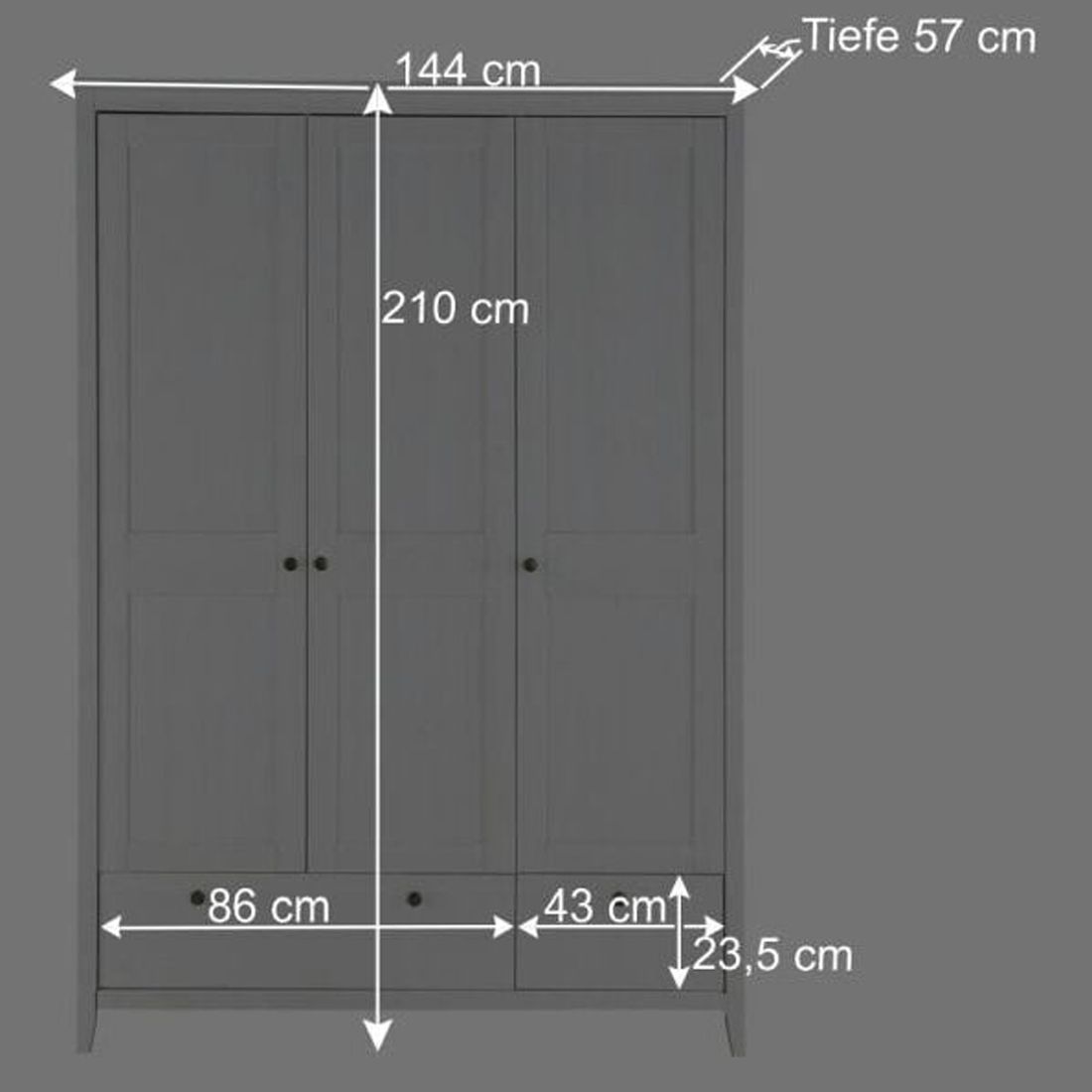 HOMELIV. Drehtüren-Kleiderschrank Wanja Kiefer Massivholz mit Schubladen und Innenausstattung H 210cm