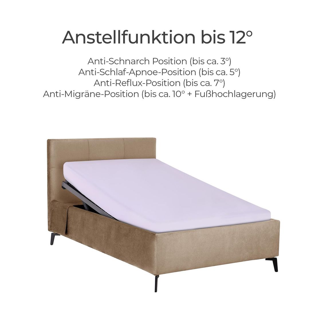 Polsterbett Elin Komfort Velours mit Pflegebett-Funktion und Lattenrost